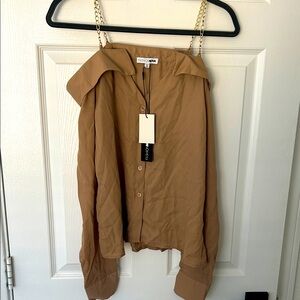 Fashion Nova Camel Button-Up Shirt